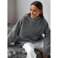 thumbnail image 3 of Women'S Sweater Thick Long Sleeve Knit Pullover High-Low Hem Fashion Autumn and Winter Basic Pullover Top Grey M, 3 of 8