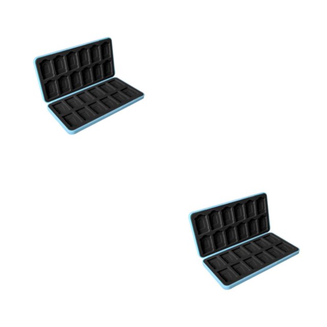 Inteprter Estuche para tarjetas con 24 ranuras, soporte para tarjetas de memoria, caja de almacenamiento, paquete de tarjetas de juego, azul Concha azul 2Conjunto