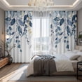 thumbnail image 2 of Navy Blue Eucalyptus Blackout Curtains for Bedroom/Living Room, Pinch Pleated Black Out Curtains, Watercolor Spring Weeping Botanical Room Darkening Window Drapes with Hooks 2 Panels, 39"x70", 2 of 8