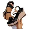 thumbnail image 3 of Orthopedic Sandals for Women Women's Fashion Casual Wrap-Around Buckle Summer Style Fashion Casual Color Matching Trend Eye-Catching Thick Bottom Wedge Heel Sandals Black, 3 of 8