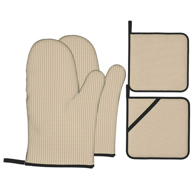 YFYANG Oven Mitts and Pot Holders Sets 4 Pieces, Non-Slip Heat Resistant Beige Striped Pattern Kitchen Glove Pot Mat for Cooking and Baking