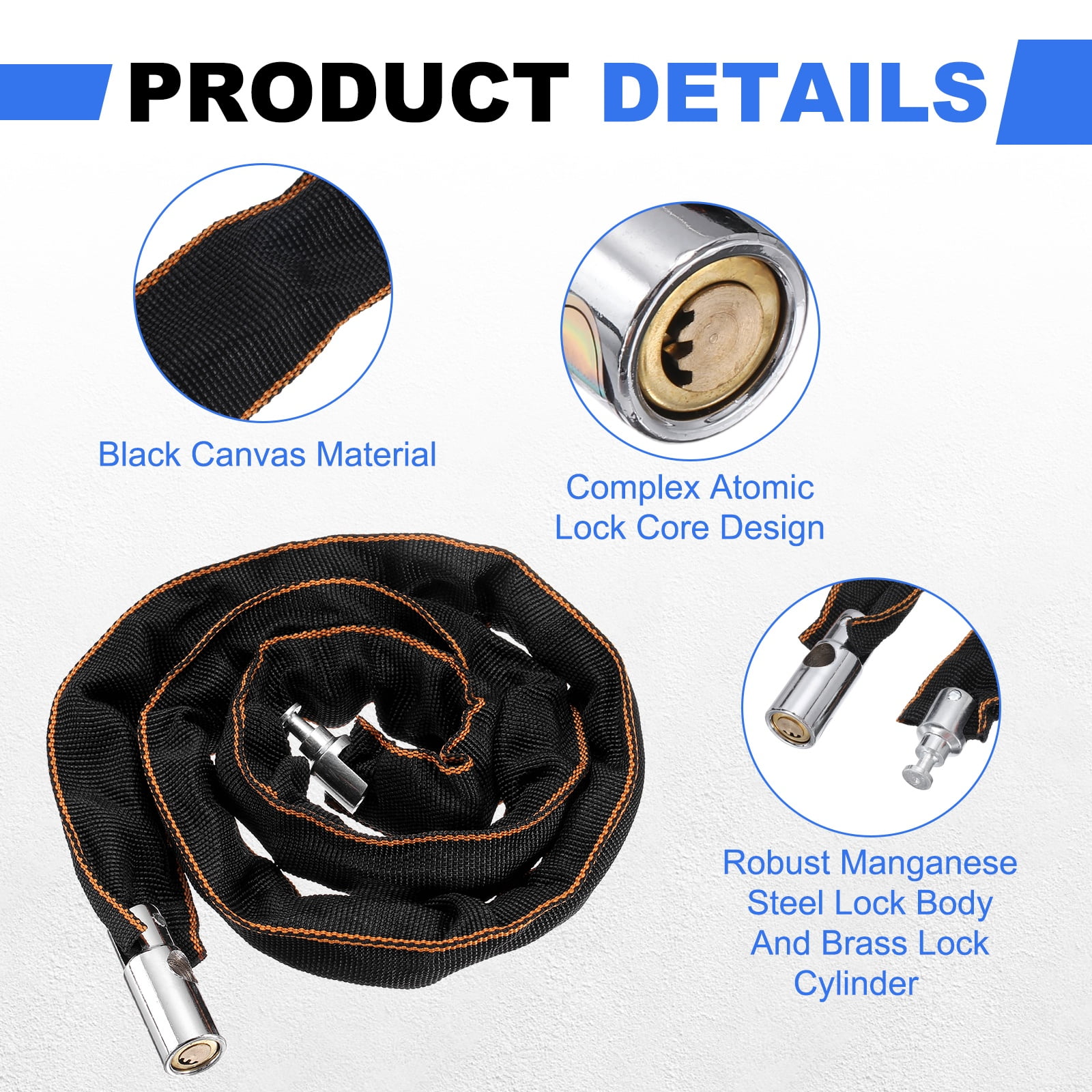 Bike Chain Lock, (47 Inch, Black) (2 Pcs), Manganese Steel Anti-Theft Bicycle Chain Round Lock with Keys, Suit for - Bike/Motorcycle/Scooter/Truck