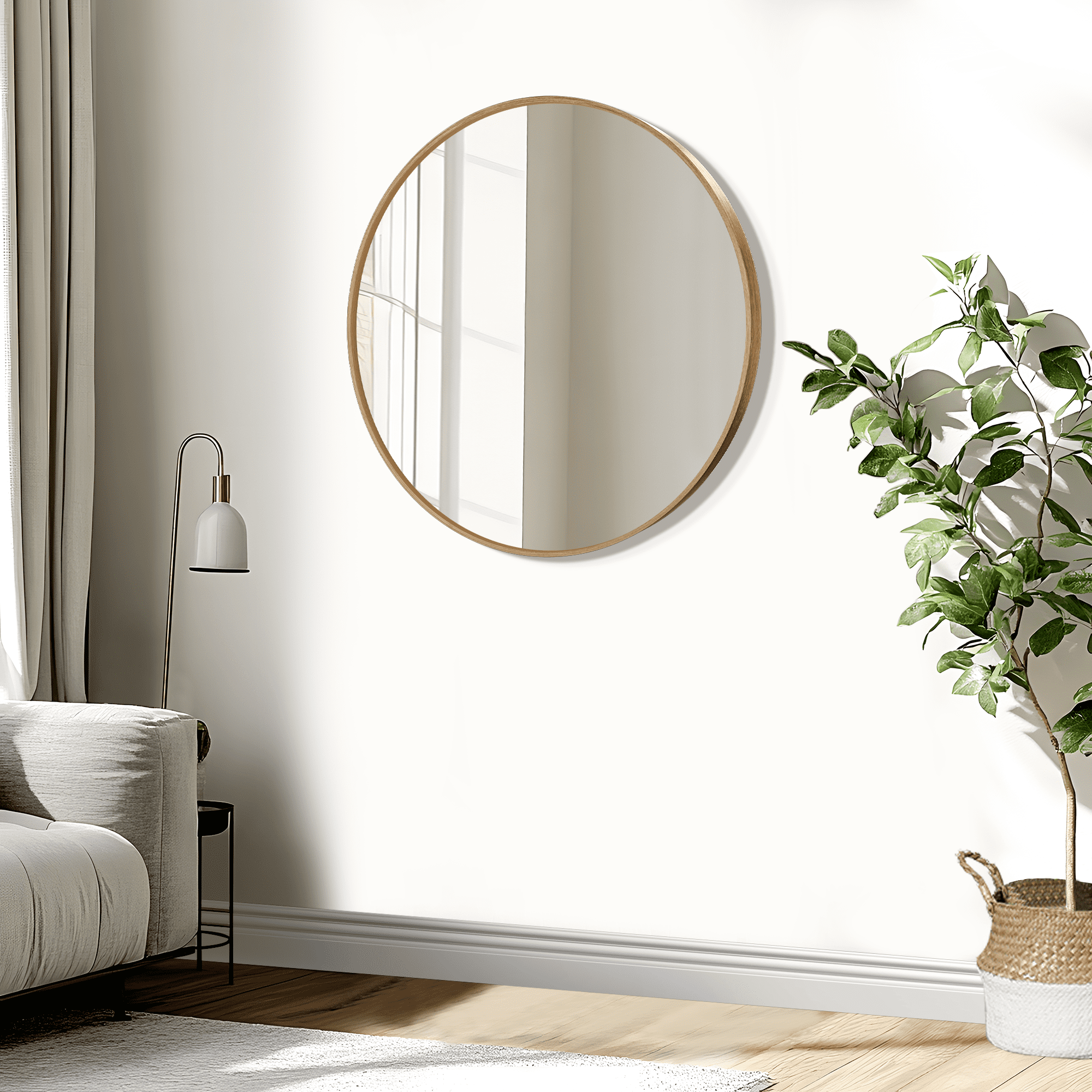 MAYEERTY 28"×28" Gold Aluminum Slim-Frame Round Wall Mirror Luxe Touch for Bedroom or Bathroom