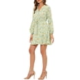 thumbnail image 4 of INSPIRE CHIC Women's V Neck Floral Print Elastic Waist Button Down A-Line Mini Midi Dress XL Light Green, 4 of 6