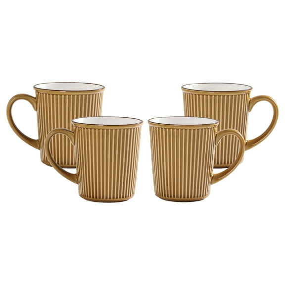 Bico Helios Yellow Ceramic Mugs, 15oz, Set of 4, for Coffee, Tea, Drinks, Microwave & Dishwasher Safe