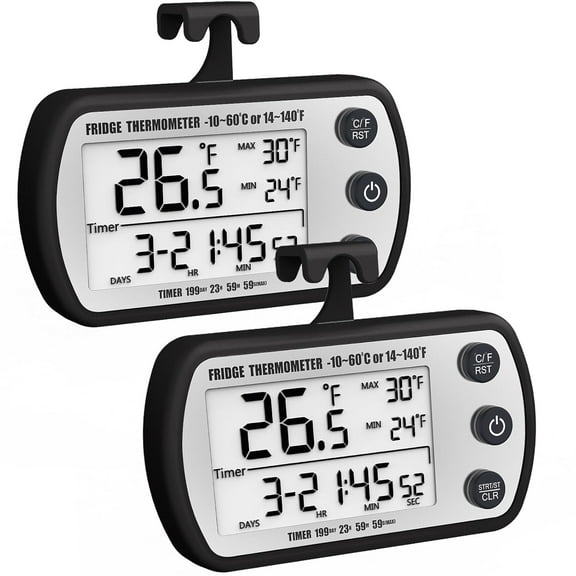 Square Upgraded version Refrigerator Thermometer with timer, AMIR Digital Fridge Thermometer, Freezer Thermometer Humidity Gauge Wireless Indoor Thermometer, Max/Min Display Thermometer for Refrigera