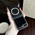 thumbnail image 2 of For Samsung Galaxy Z Flip 6 Phone Case,Compatible with Mag-Safe,With Hinge Protection,Electroplated Frame Design,PU Leather Shockproof Non-Slip Anti-Scratch Rugged Phone Case,Blue, 2 of 11