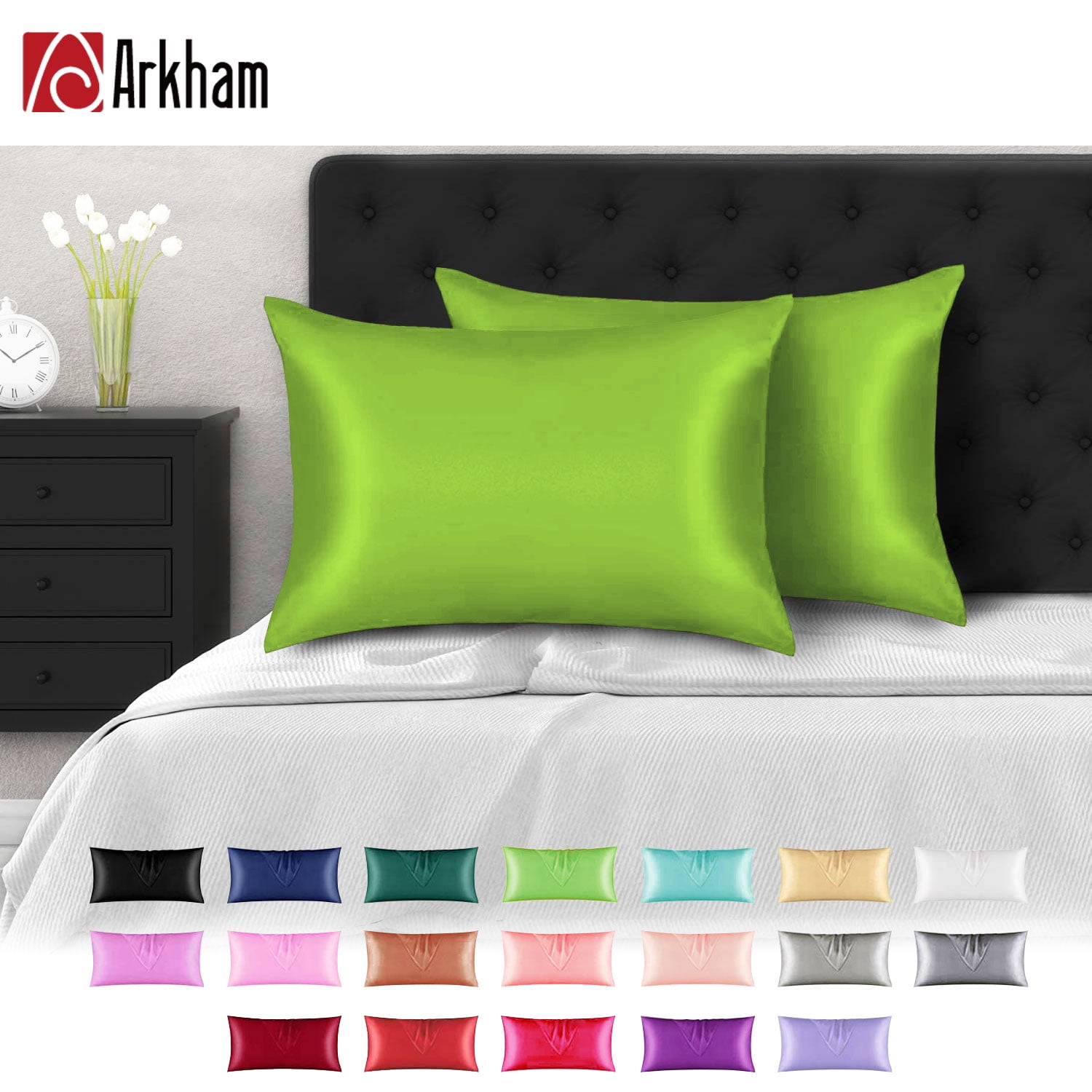 Bedding 2 Pack Satin Pillowcase Green King Size (20"x36") Silky