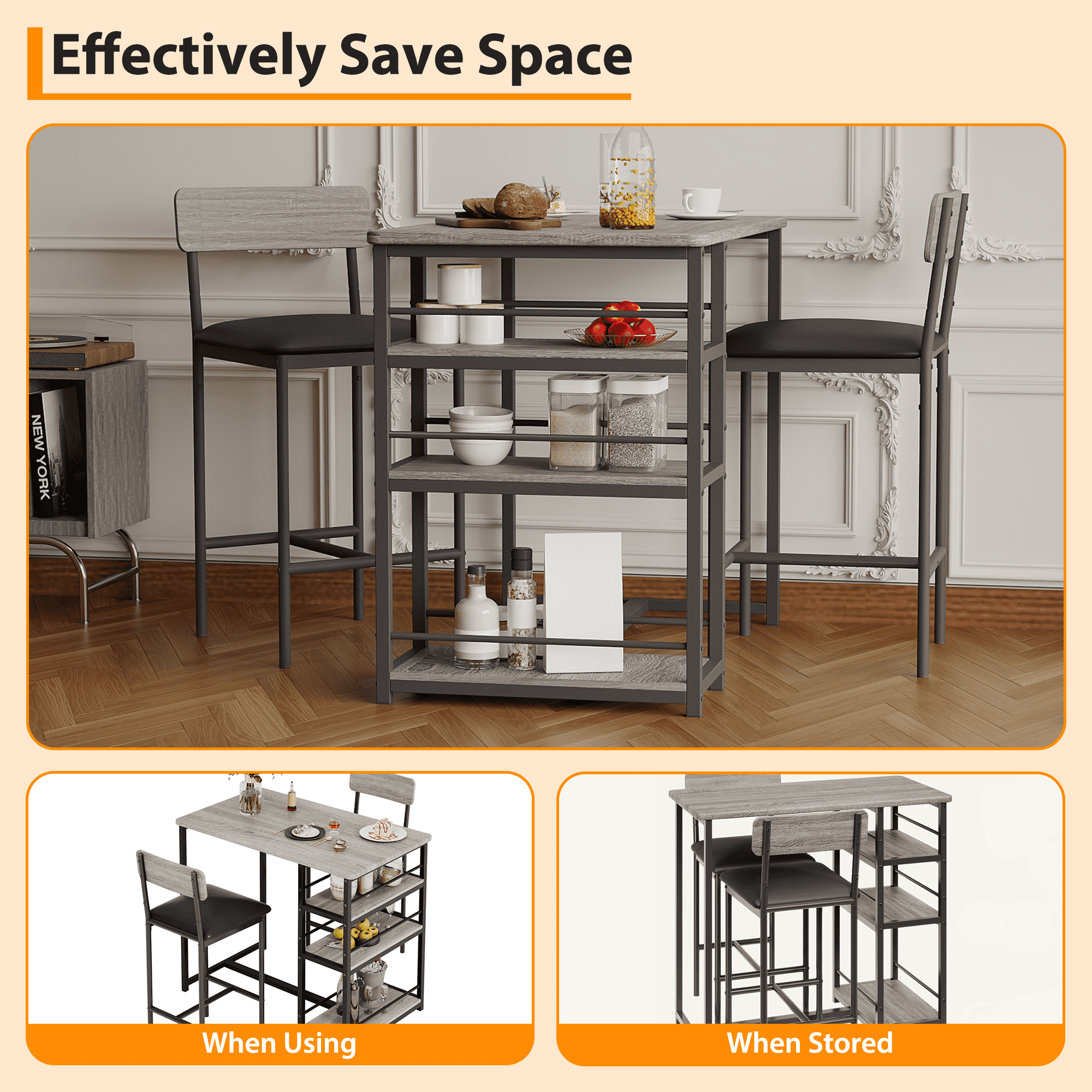 Kitchen Table Set,Dining Table and Chairs for 2,3 Piece Dining Room Table Set with 2 Upholstered Chairs,Bar Dining Table Set for Small Spaces,Apartment,Breakfast,Pub
