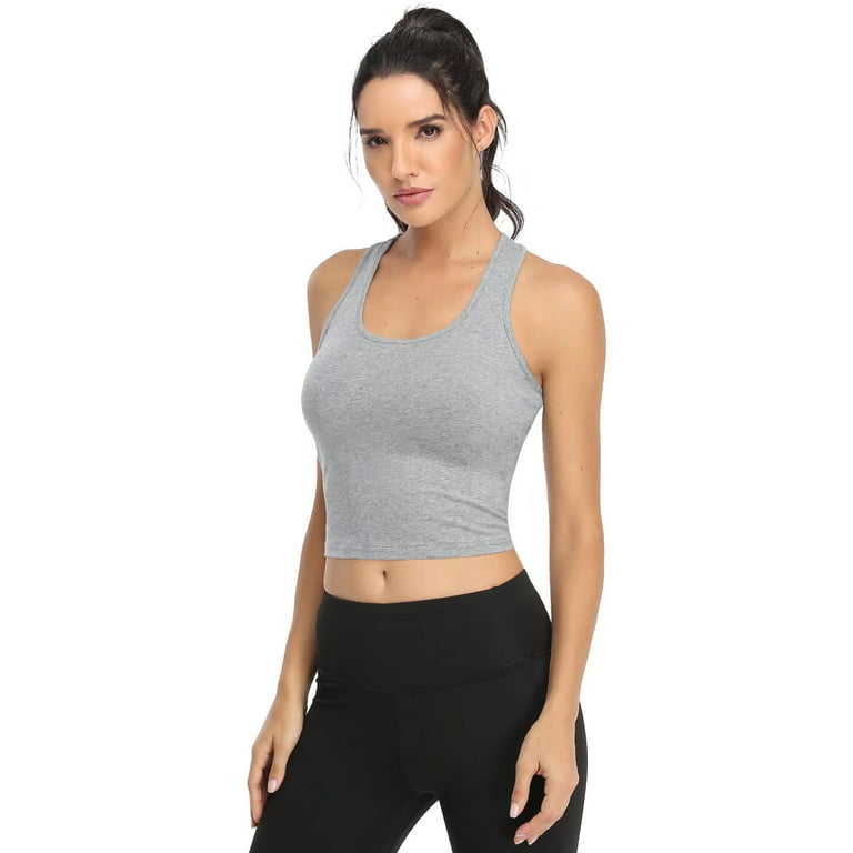 Joviren Cotton Workout Crop Top for Women Racerback Yoga Tank Tops Athletic  Sports Shirts Exercise Undershirts 4 Pack Black White Grey Olive XL 