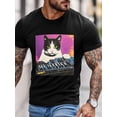 thumbnail image 2 of Camiseta de manga corta para hombre, estilo casual, con estampado de acuarela y gato musical, cuello redondo., 2 of 8