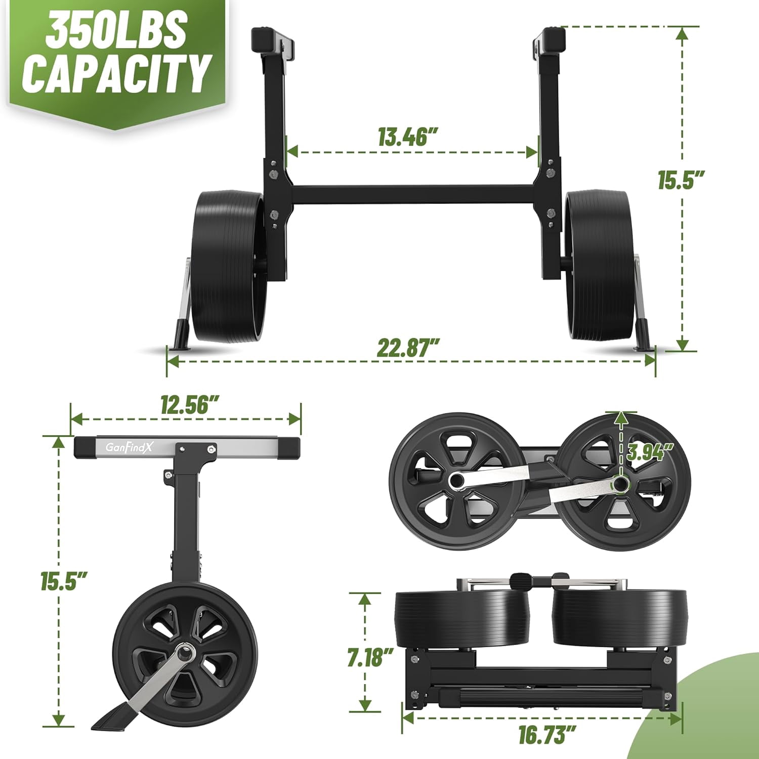GanFindX Heavy-Duty Aluminum Kayak Cart, Foldable Canoe Trolley with Solid Wheels & Adjustable Bungee Straps, Lightweight Portable Kayak Dolly for Canoes, Paddle Boards & Small Boats