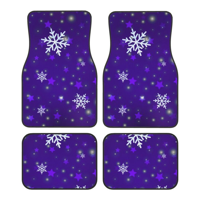 Balery Dark Purple Snowflakes Juego de 4 Alfombrillas para Auto, Revestimientos de Caucho Resistente, Diseño Antideslizante