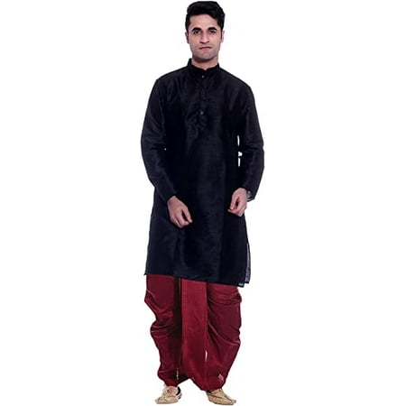 

Royal Kurta Mens Silk Blend Dhoti Kurta (40 Black-Maroon)