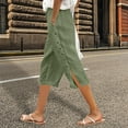 thumbnail image 2 of Women’s Solid Color Elastic Waist Loose Fit Side Button Functional Three Quarter Casual Pants, 2 of 2