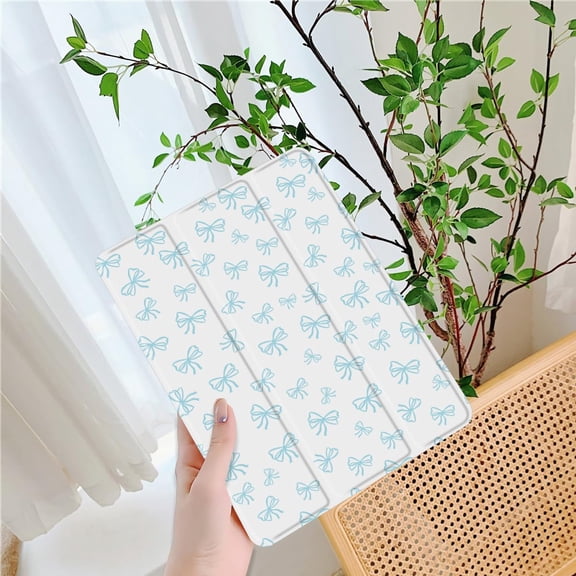RREGER-Cute Bowknot Pad Case for 10.2 Inch iPad 9th/7th/8th Generation, Clear TPU Smart Stand Back Cover with Pencil Holder, Auto Wake/Sleep Foldable Shockproof Protective iPad 2021/2020/2019 Case