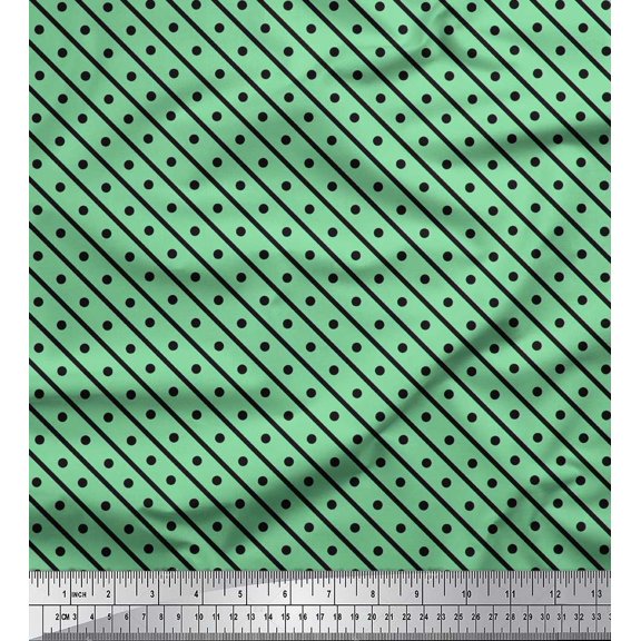 Soimoi Green Cotton Voile Fabric Diagonal Stripe & Dots Decor Fabric Printed Yard 42 Inch Wide