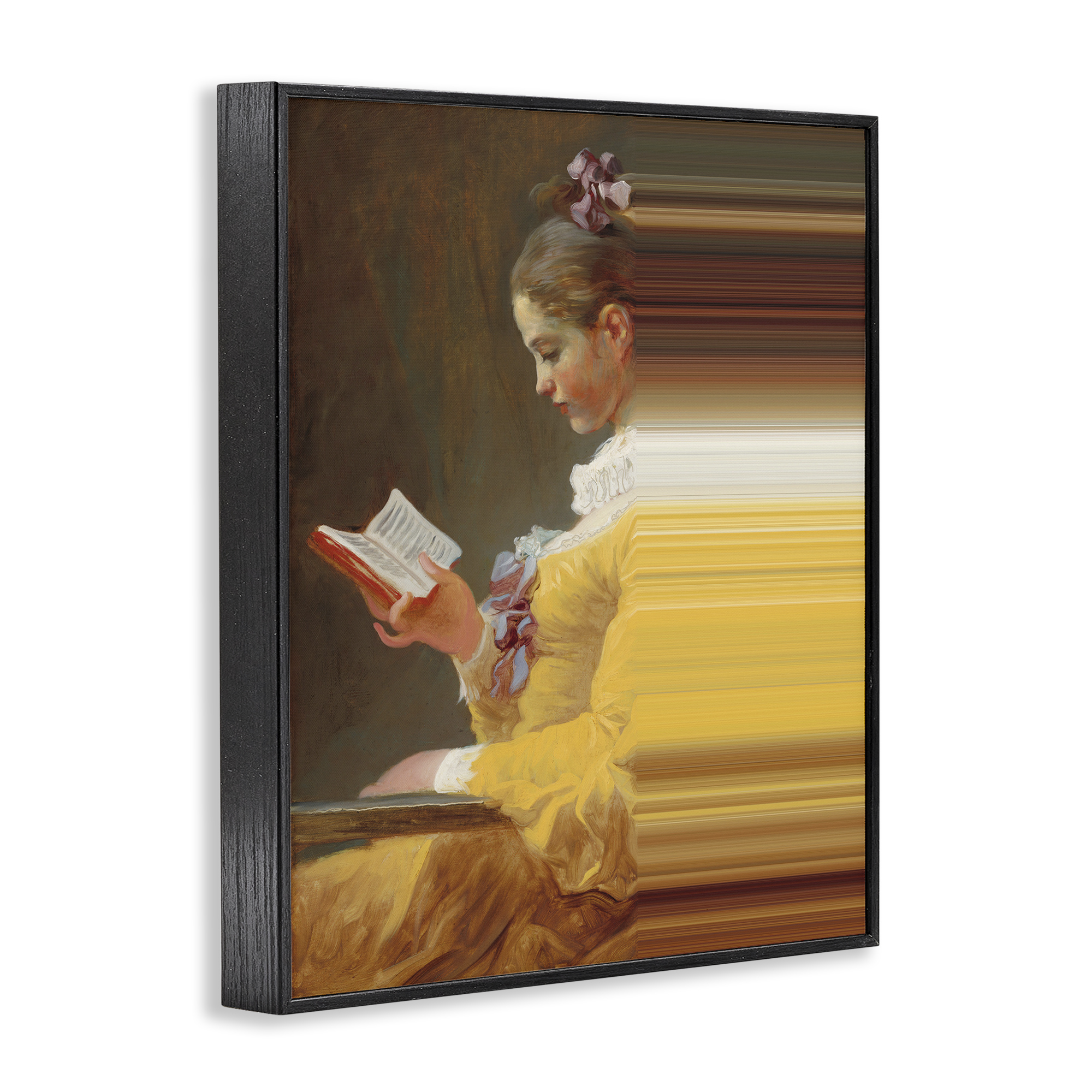 Vintage Lady Reading with Gradient Streaks Black Framed Giclee Art, design by Seven Trees Design