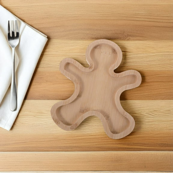 YOSADIER Light Brown Wood Gingerbread Tray for Food Serving Holiday Snack and Dessert Platter