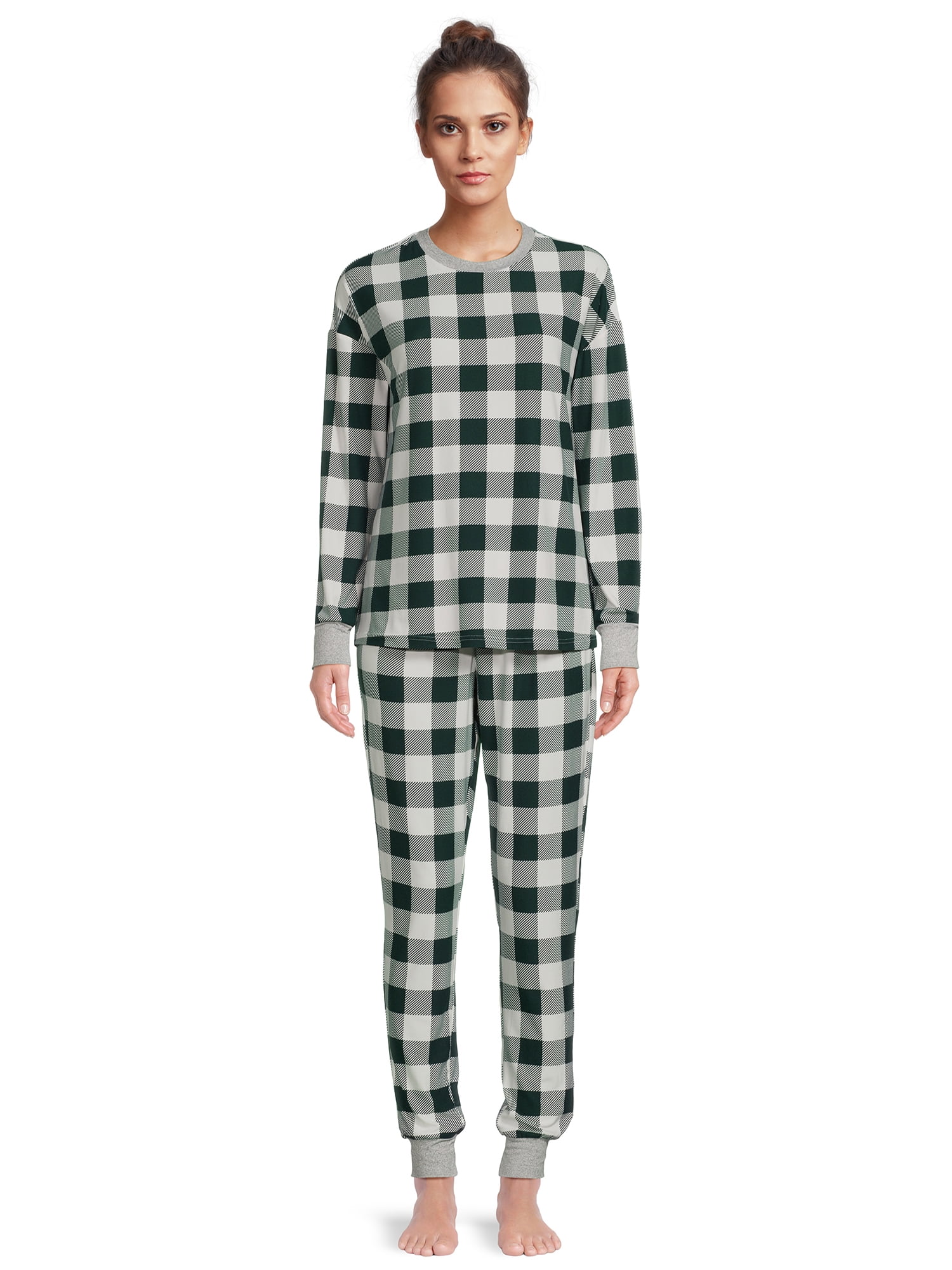Jolly Jammies Women’s Holiday Green Plaid Matching Family Pajamas Sleepwear Set, 2-Piece, Sizes S-3X