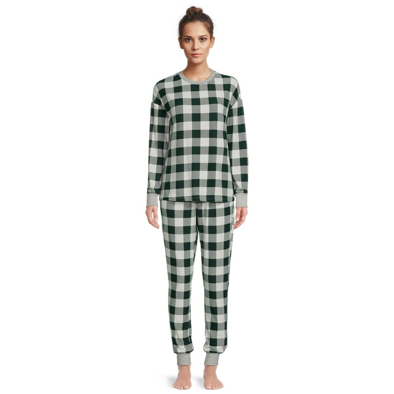 Jolly Jammies Women s Holiday Green Plaid Matching Family Pajamas Sleepwear Set 2 Piece Sizes S 3X Walmart
