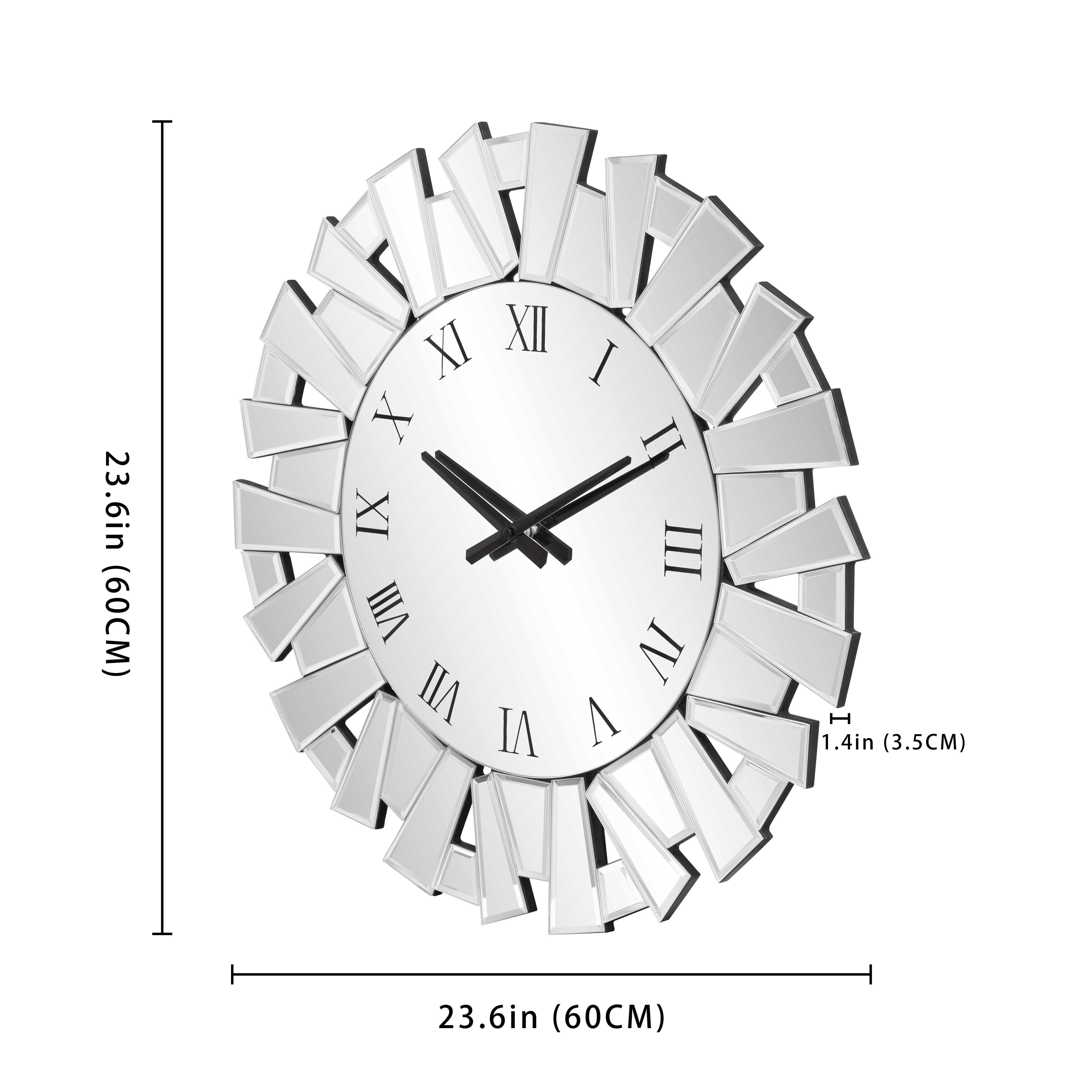 SHYFOY Modern Silver Glass Wall Clock Accent Clocks for Living Room