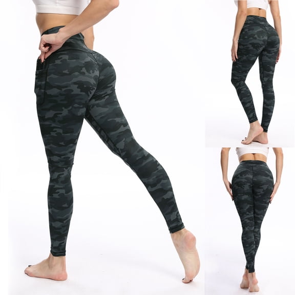 Women's High Waist Yoga Pants, Ultra Fine Brushed Camouflage Leggings with Pockets, Booty Lifting Workout Pants for Fitness, Running, Daily Wear and Gym-Gray