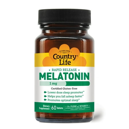 Country Life Melatonin, Rapid Release , 1 mg, 60 Tablets