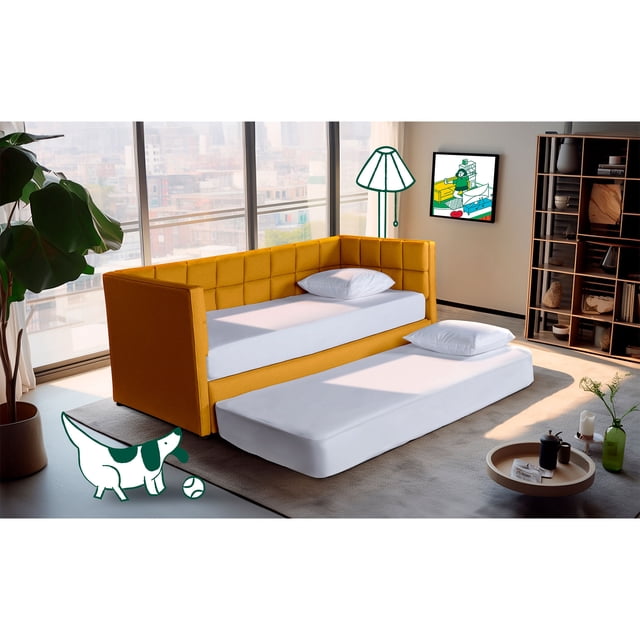 Cama Doble Makora Lino Mostaza Modelo Ambra