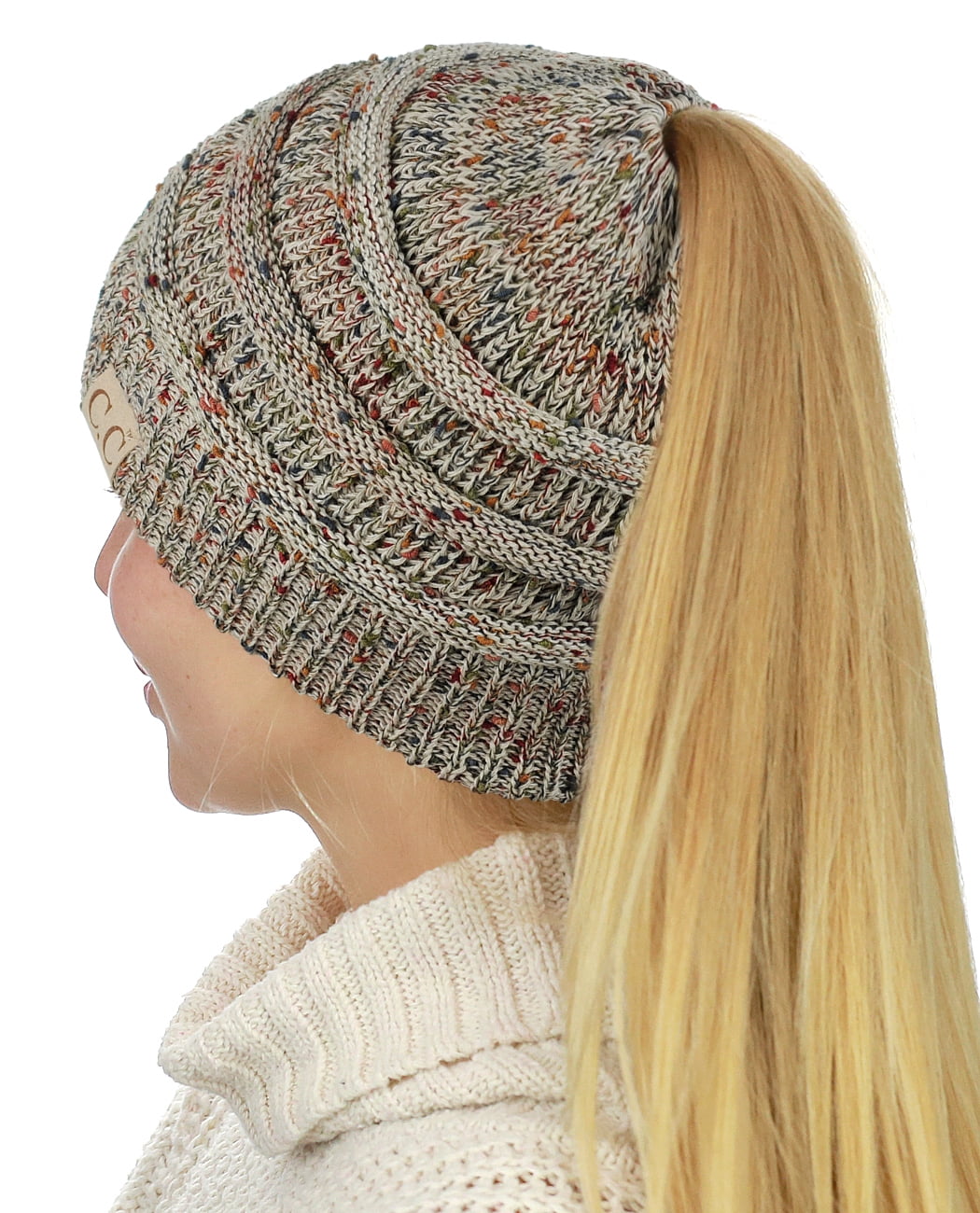 High Bun Ponytail Beanie Hat 