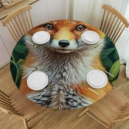 

Patifu Fox Baby Fox Garden Round Tablecloth with Elastic Edge 100% Polyester Stain-Resistant and Washable for Indoor and Outdoor Use - Ideal for Restaurants Weddings Parties 38 -42