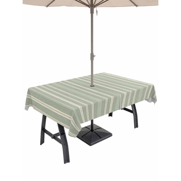 Outdoor Tablecloths with Umbrella Hole & Zipper, Sage Green Striped Rectangle Tablecloth 52x70 Inch, Farmhouse Stripes Modern Vintage Waterproof Table Cloth, Patio/Pool/Picnic Table Covers