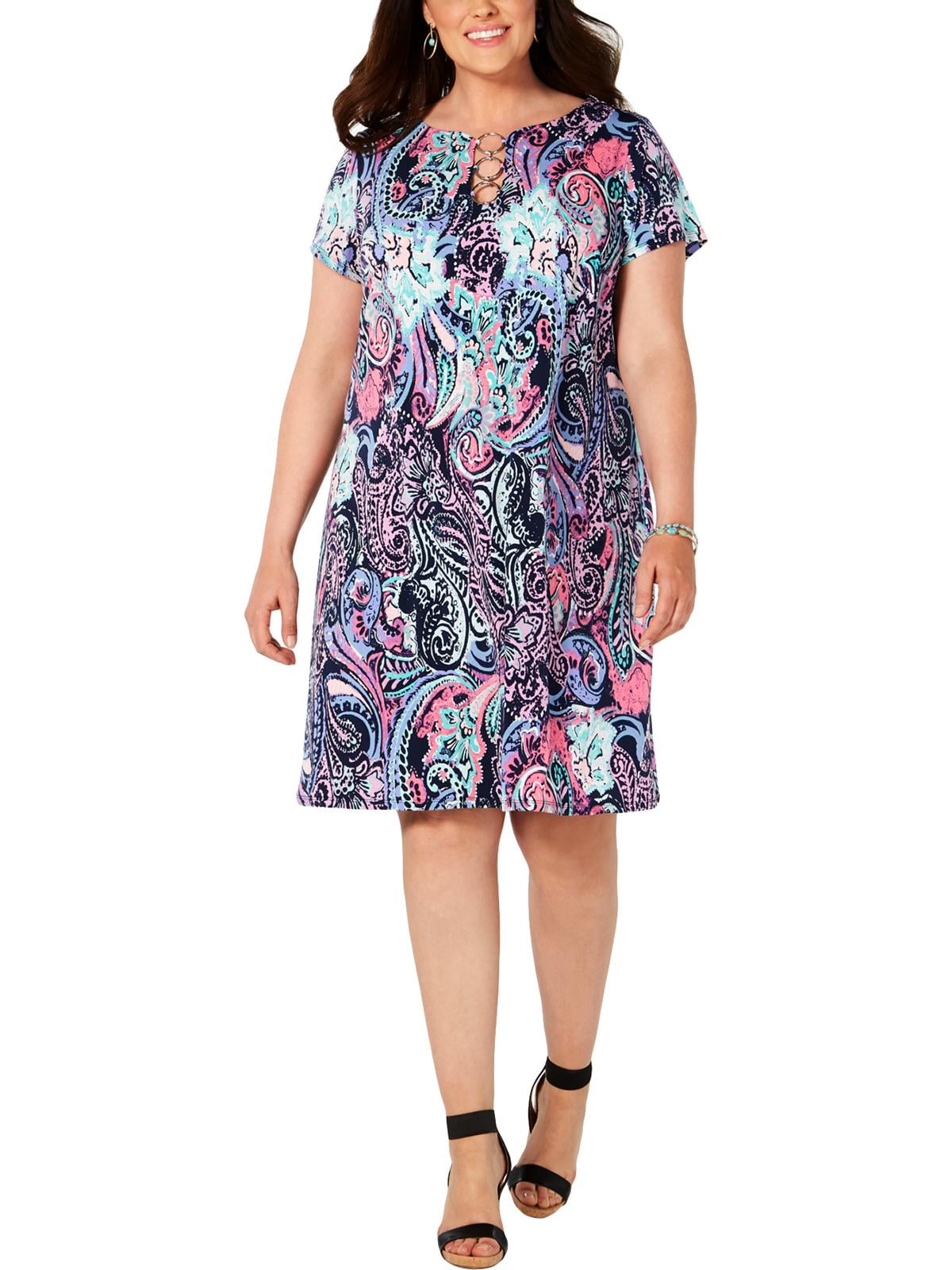 MSK MSK Women Womens Plus Printed Three Ring Shift Dress Multi 3X
