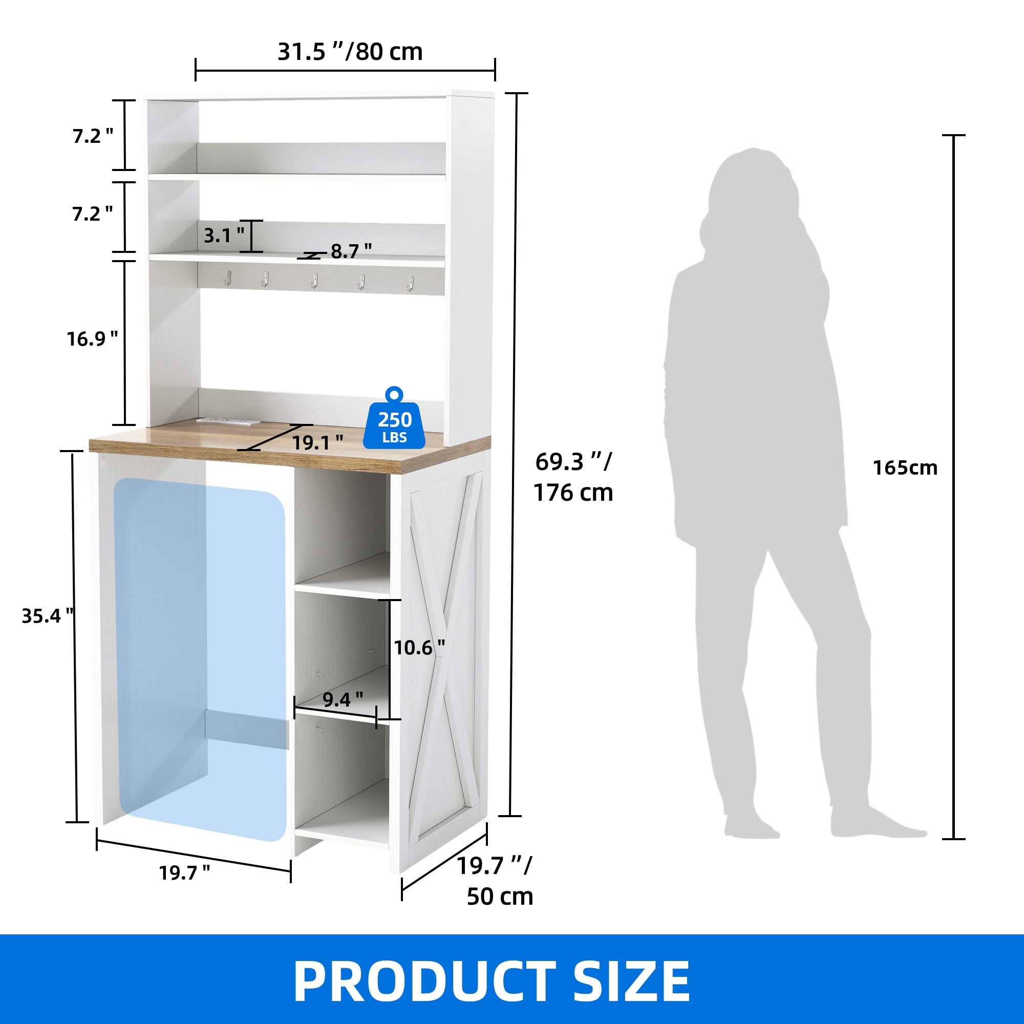 DEXTRUS Kitchen Baker's Rack with Power Outlets, 6-Tier Microwave Mini Fridge Stand, White