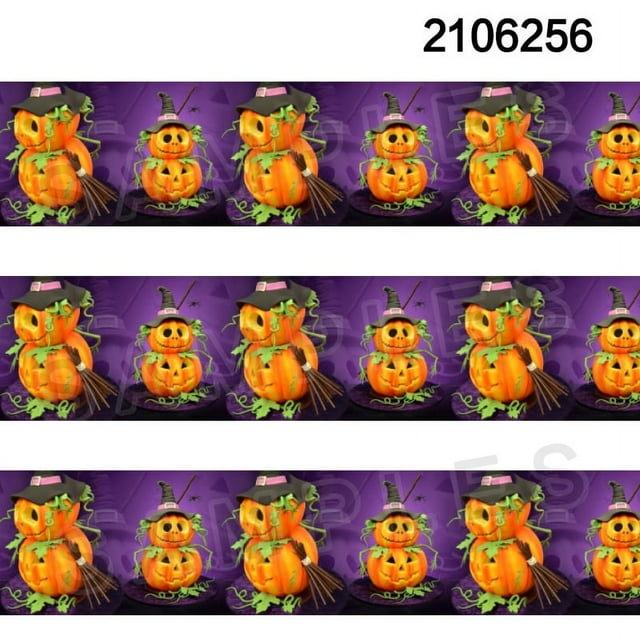 50 Yards Halloween Pumpkin Pattern Printed Grosgrain satin Ribbon Hair Accessories Jiayi