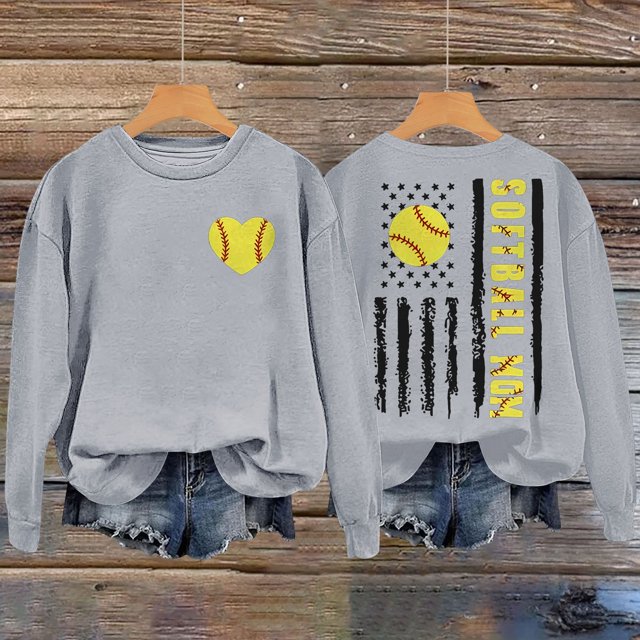 IMENGL Softball Maman Cœur de baseball Lettré Sans Chapeau, Gris TG, Taille m-2TG