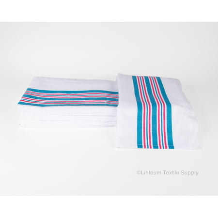 Linteum Textile (3-Pack, 30x40 in) Receiving HOSPITAL BABY BLANKETS, 100% Cotton, White w/Blue & Pink