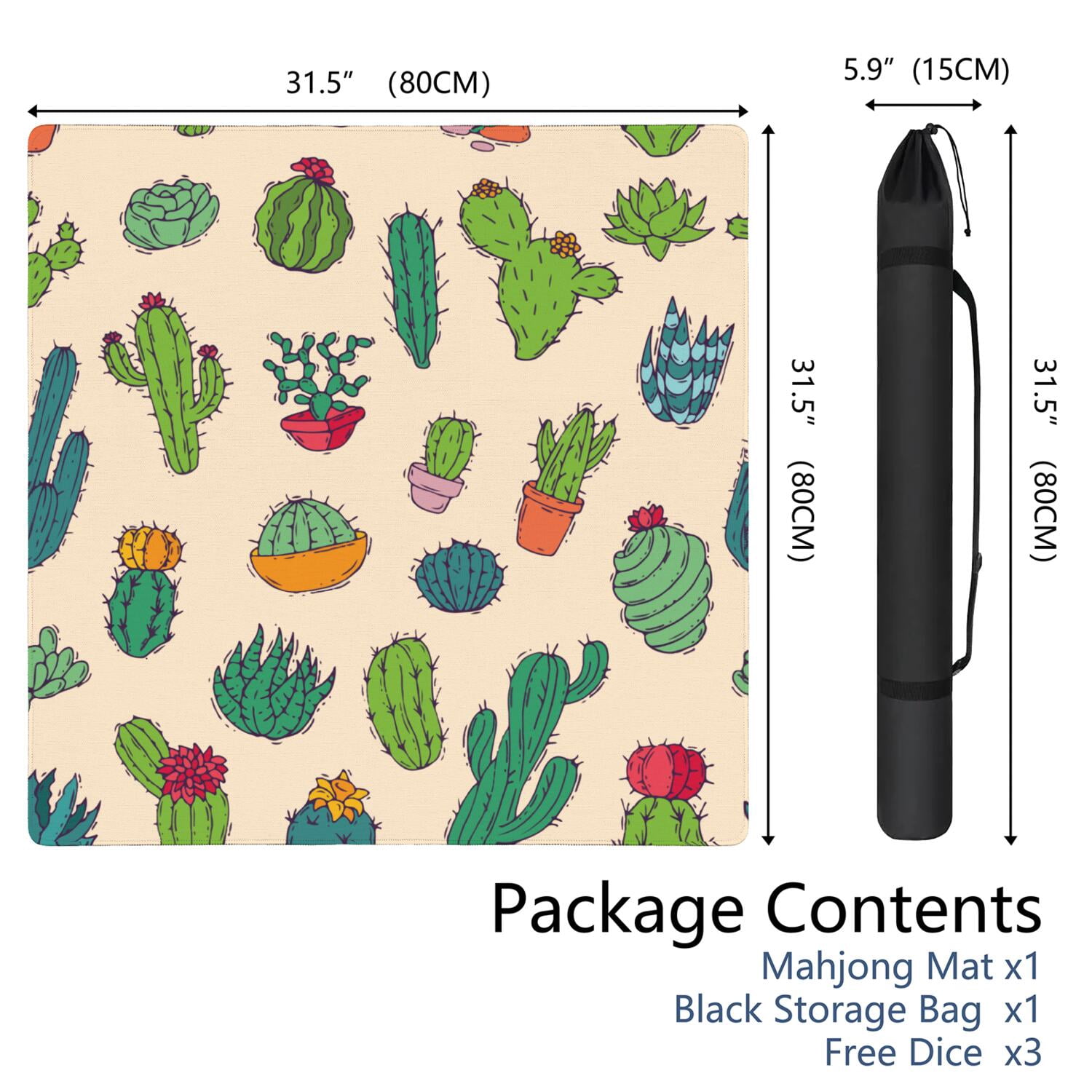 Plants Pattern Game Mat 31.5x31.5 Inches Constructed from High Quality Rubber with Anti-Slip Grip Backing and Noise Dampening Properties for Mahjong Cards Board Games