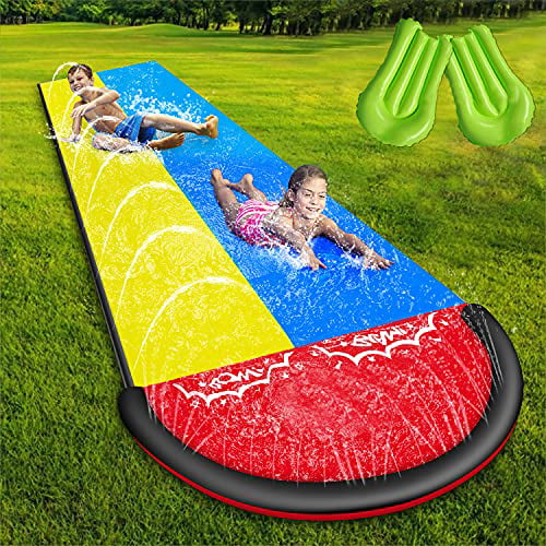 Double Backyard Waterslide Single Water Slides for Kids Built in Sprinklers Summer Water Sports Toys for Children Outdoors Have Fun