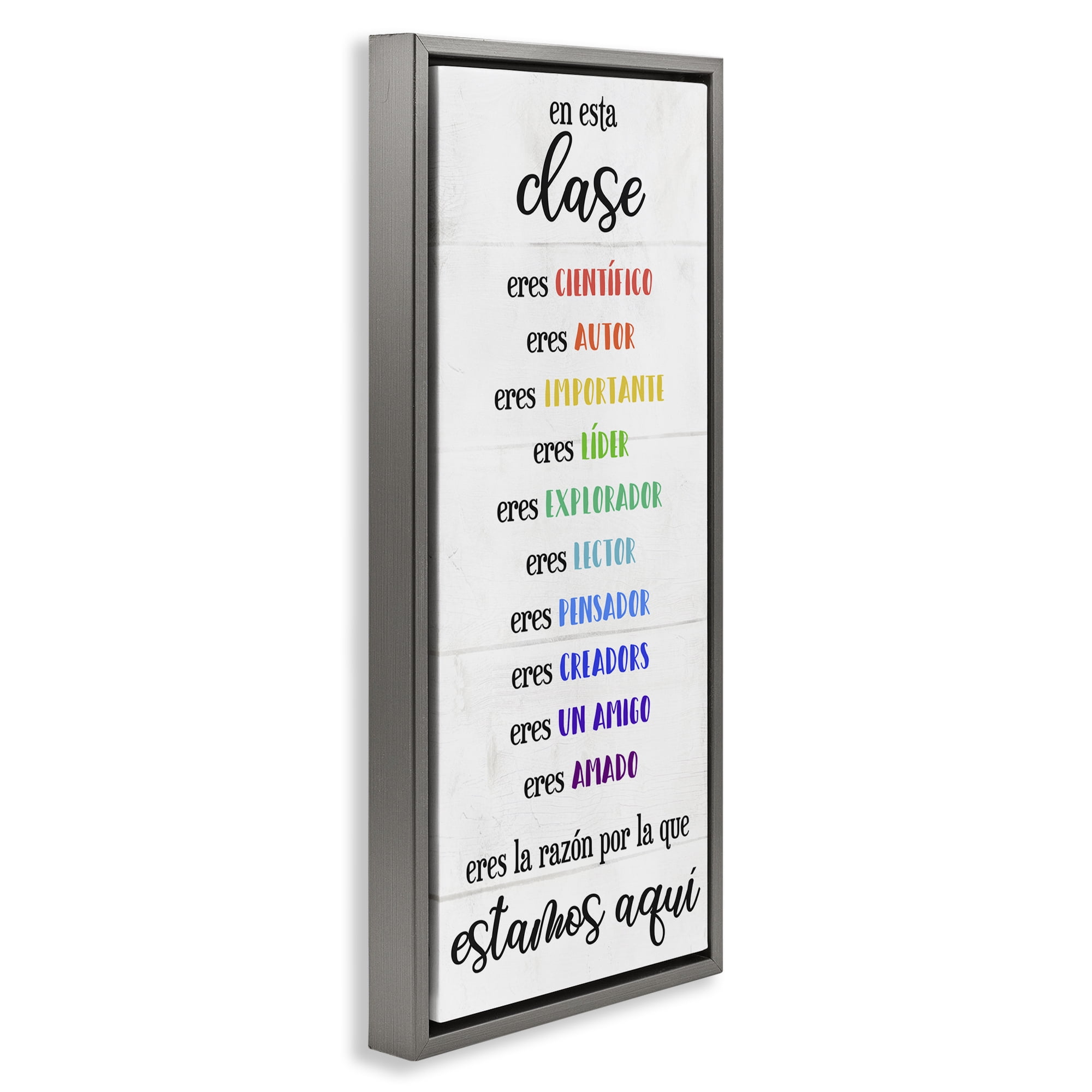 Stupell Industries En Esta Clase Eres… Inspirational Quotes & Sayings Painting Gray Floater Framed Art Print Wall Art, 14 x 31