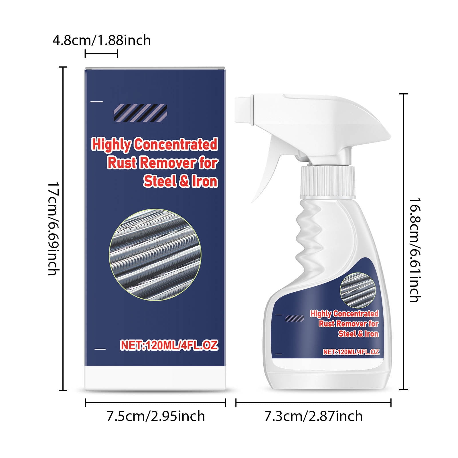 Highly Concentrated Rust Remover, Meigline Rust Remover for Steel & Iron, Powerful Rust Stain Remover for Tools, Stainless Steel, Automotive Parts, Fast Acting Rust