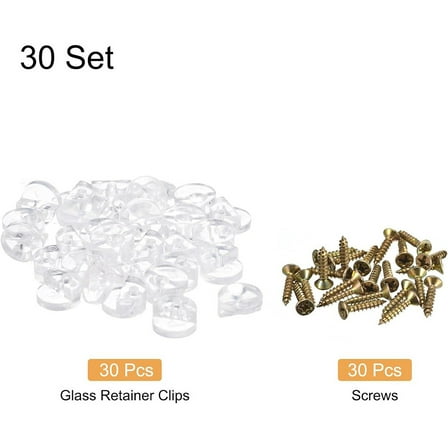 30Set Glass Retainer Clips Kit, 13Mm Plastic Glass Cabinet Clips With Screws