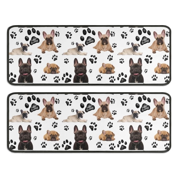Kitchen Rugs Sets Of 2,French Bulldog Footprint Anti Fatigue Kitchen Mat Rugs Non Slip Washable,Decorative Kitchen Floor Mats for Kitchen,Sink,Laundry,17"x47" 17"x47"
