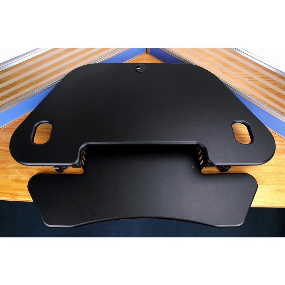 Rocelco 46" Large Height Adj Corner Standing Desk Converter w Floor Mat - Black