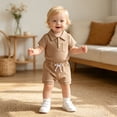 thumbnail image 2 of WERYOUNG Boys Summer Outfits Short Sleeve Ribbed Romper Bodysuit With Shorts Two Piece Gentleman Sets Leisure Lounging Comfortable Clothing Sets 6-12 Months, 2 of 5