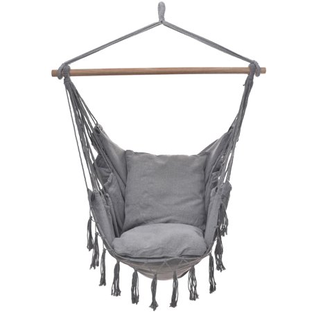 Project One Hanging Rope Hammock Chair  Hanging Rope Swing Seat with 2 Pillows  Carrying Bag  and Hardware Kit Perfect for Outdoor/Indoor Yard Deck Patio and Garden  300 Pound Capacity