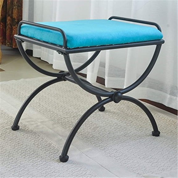 Pemberly Row Iron Vanity Bench in Aqua Blue
