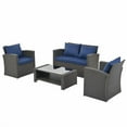 thumbnail image 3 of ACE-PATIO,4 PCS,PE Wicker Rattan Style Four-seater Chat Set with Cushions,Including 2 Chairs,1 Loveseat & 1 Coffee Table,for Patio,Backyard,Porch,Garden,Poolside(Light Blue), 3 of 9