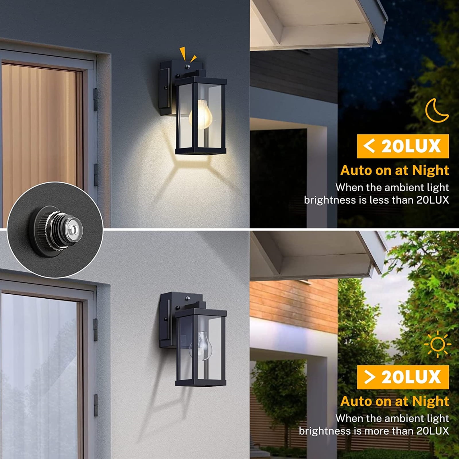 NookNova Outdoor Porch Light with GFCI Outlet Dusk to Dawn Sensor Wall Light Fixture Front Door Exterior Wall Sconce for House Patio Balcony Garage Doorway