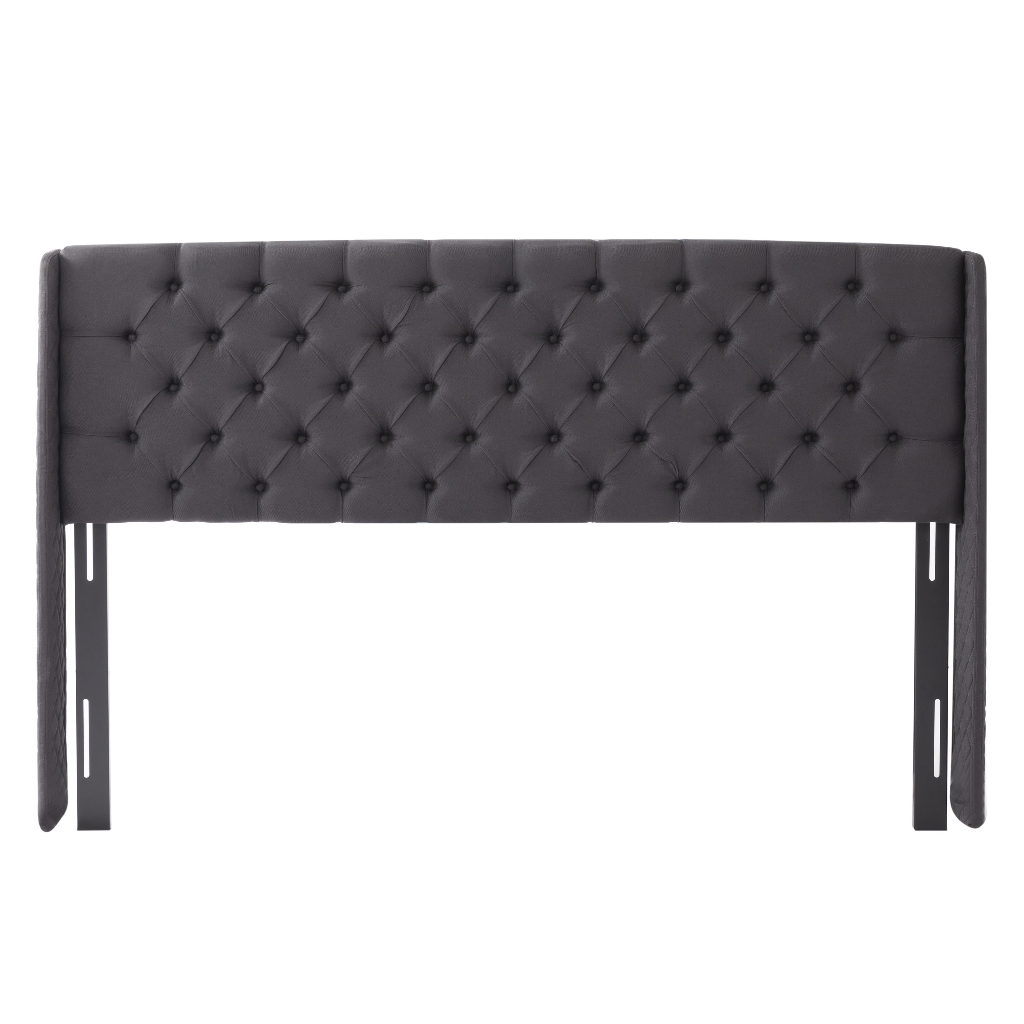 Gewnee King Size Headboard, Linen Upholstered Button Tufted Wingback, Adjustable Height for Bedroom, Dark Gray